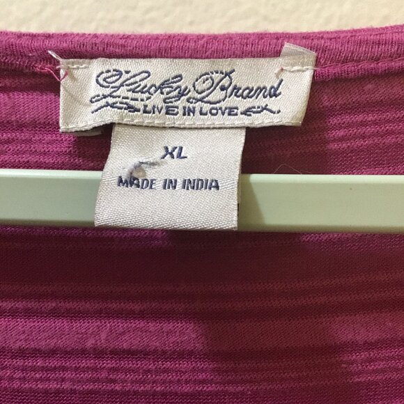 Lucky Brand long-sleeve embroidered panel and striped sleeves top - Picture 5 of 6